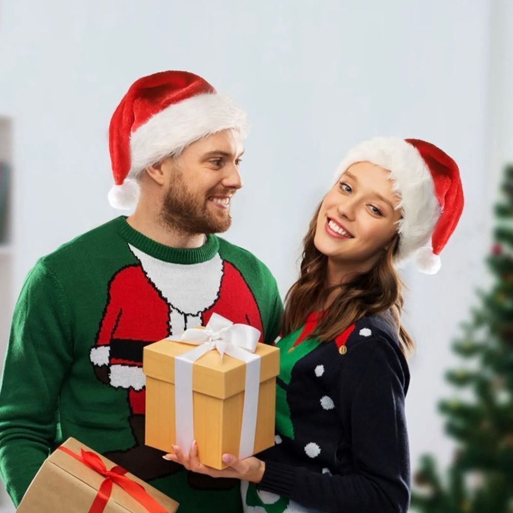 Red Velvet Classic Santa Claus Hat For Xmas Party,Christmas Hat For Adults
